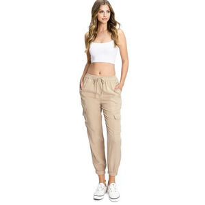 Love Tree Womens Pull On Drawstring Waist Pants Cargo Pockets Tencel Size L NWOT